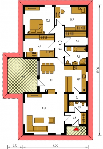 Plan de sol du rez-de-chaussée - BUNGALOW 182